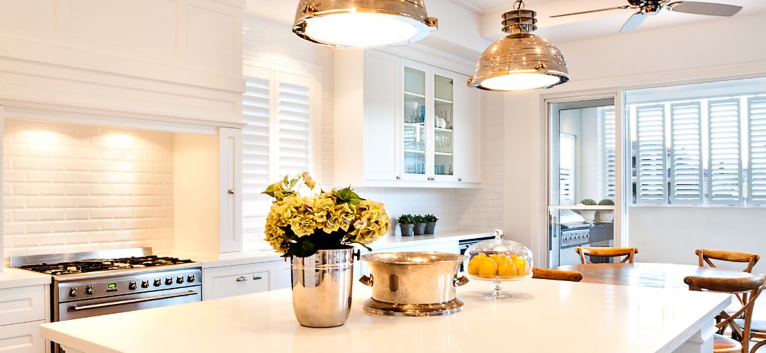 Bright and Airy South Pasadena Kitchen with Custom Plantation Shutters