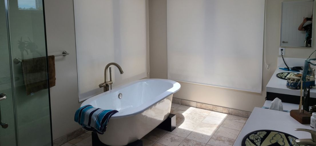 Modern Bathroom with Custom Roller Shades by Master Blinds in Hollywood Hills