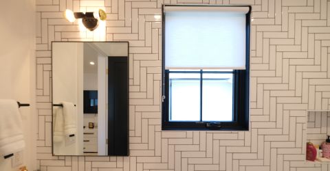 Sleek Roller Shades in Sunland Bathroom