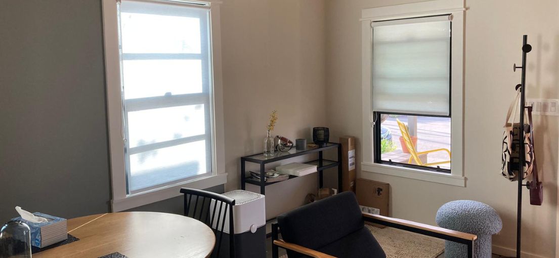 Home Office Space Illuminated by Unique Roller Shades