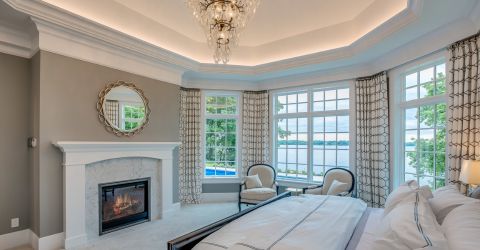 Spacious Stevenson Ranch Master Bedroom with Large Bay Windows and Fireplace