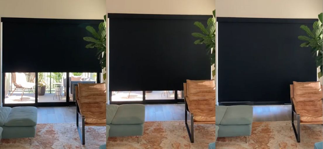 Sleek blackout fabric roller shade installed by Master Blinds