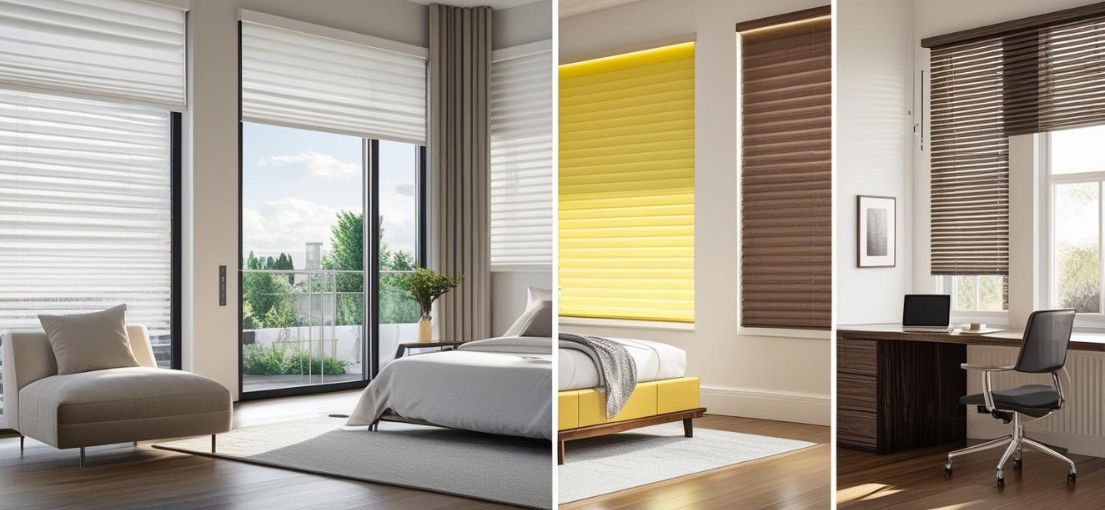 Wireless motorized window blinds controlled via app and voice for seamless home automation