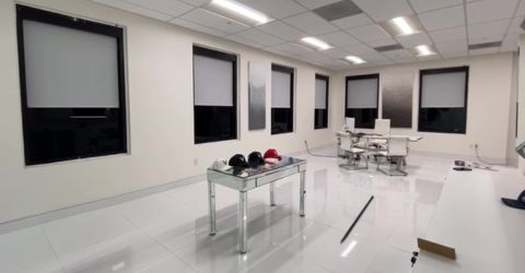 Modern meeting room in Burbank with newly installed Lutron motorized electric shades