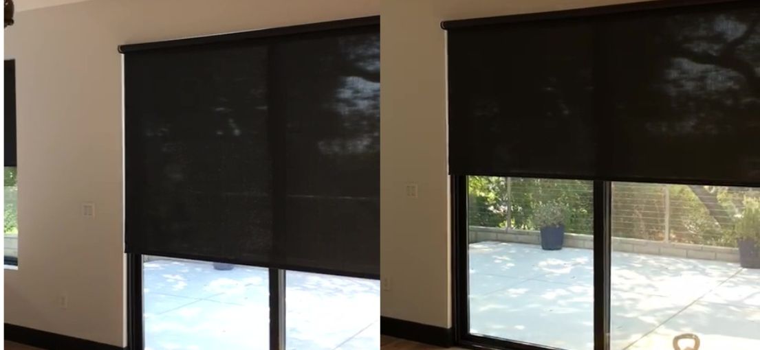 Custom automatic shades fitted by Master Blinds for Susan E. Cline’s bedroom.