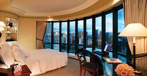 A luxury hotel room with stunning view
