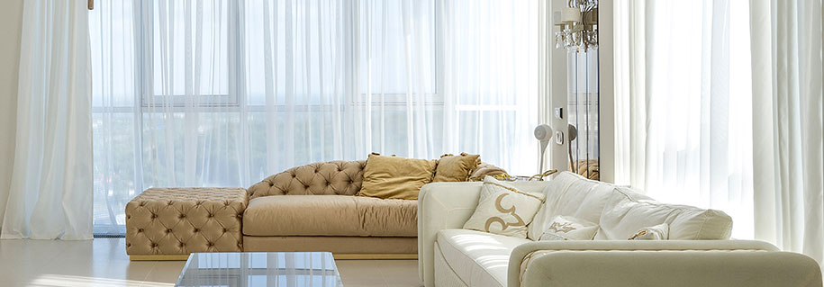 White curtains in luxury living space