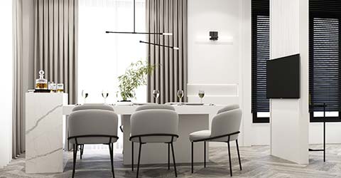 Minimalist styled dining room in a restaurant