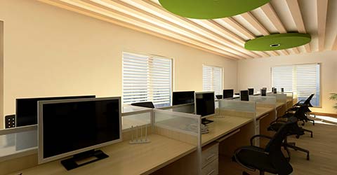 Big office space with blackout blinds