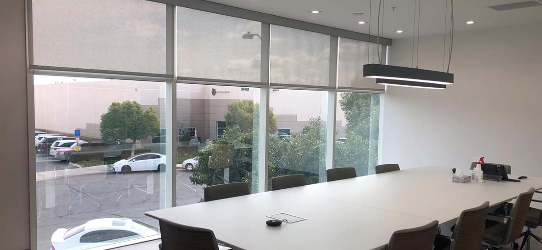 A view at motorized roller shades