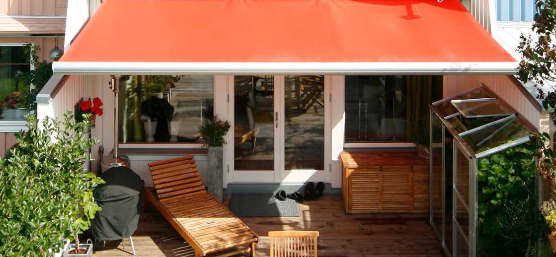 A view at patio motorized retractable awnings