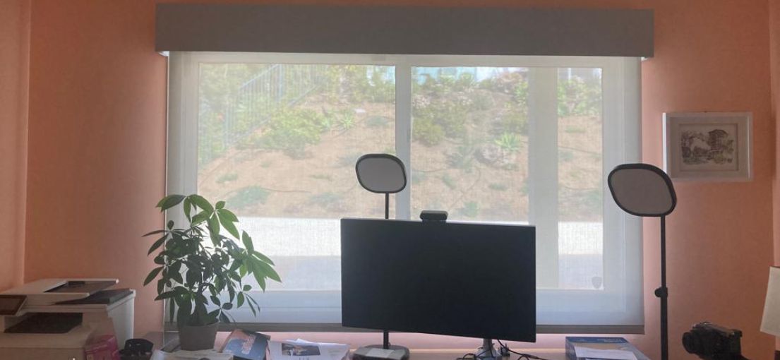 Custom window coverings for a chic Santa Monica home office by Master Blinds.
