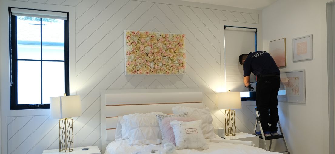 Rolling Down Style: Master Blinds' Window Shades in Tarzana Bedroom