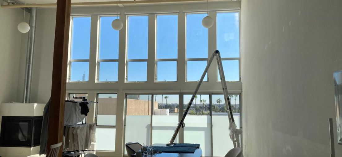 Before and after: Studio windows transformed with blackout roller shades in Sherman Oaks